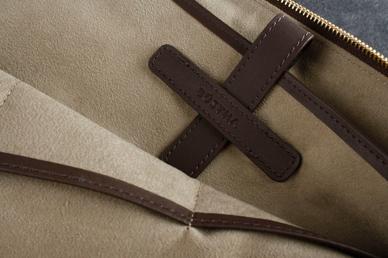 Earth/C 'Zip Folio' Suede and Leather Hand Bag for MacBook 13 inch & 14 inch  'DARK KHAKI'